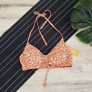 Kona Sol Floral Halter Bikini Top Rust NWT Size Small